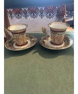 Set of 2 Sovereign Fine China Coffee Tea Cup and Saucers 3 oz Gold Trim - £34.27 GBP