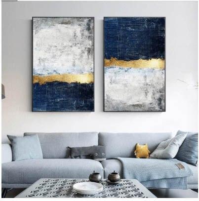 HQ Canvas Print Wall Art Modern Abstract LAYERED NAVY GOLD FRAME AVAILABLE Item image 3