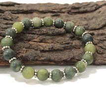 Green Jade Gemstone 8 mm Beads Stretch with Chakra Bracelet CSB-30 - £7.77 GBP
