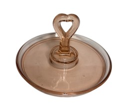 Vintage Pink Depression Glass Center Heart Handle Candy Dish Jewelry Tri... - $28.70