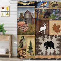 Cabin Bear Wildlife Creek Lodge Fabric Shower Curtain, Modern Rustic, 72&quot;x72&quot;  - £23.65 GBP