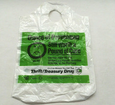 Vintage defunct thrift treasury drug store Mr Yuk green plastic shopping... - £16.80 GBP