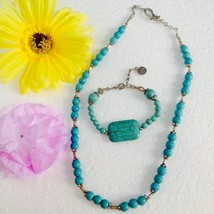 Womens Turquoise Gemstone silver Necklace and Bracelet jewelry set /Jordan /New - £39.90 GBP