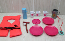 American Girl Cafe pink flower coffee mugs plates Battat camping accessory lot - $19.79