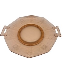 Vintage Pink Depression Glass Plate With Floral Etching &amp; Handles - $19.10