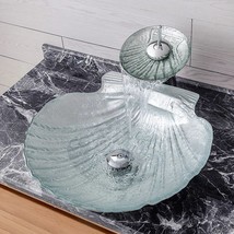 Weibath Vessel Silver Shell Shaped Crystal Glass Bowl Bathroom Wash Sink With - £235.19 GBP