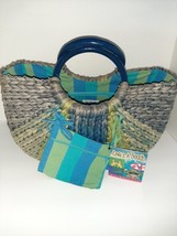 Sun N Sand Woven Bali Beach Basket  Tote  Bag Summer Vacay Resort  Blue ... - £31.83 GBP