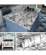 Livelynine Marble Wallpaper Peel and Stick 15.8X394 Gray Marble Contact ... - £35.61 GBP