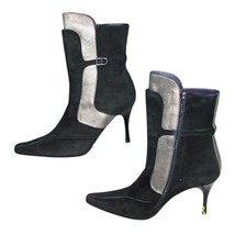 Donald Pliner Black Couture Suede Leather Pewter Metallic Boot Shoe $595... - $238.00