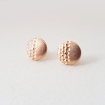 Satin rose gold 14K gold stud earrings  for everyday, Solid gold button ... - £318.58 GBP