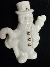 Vintage Porcelain Snowman Brooch Gold Tone Buttons Winter Holiday Lenox - $12.86