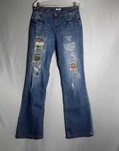 CATO Women&#39;s Decorated Distressed Flare Leg Medium Wash Denim Jeans Size 10 - £16.25 GBP