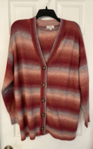 Loft Sweater Shawl Cardigan Pink/Gray Striped Button Down Soft Women&#39;s Size XL - £18.44 GBP