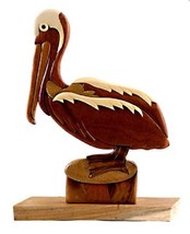 Pelican Sea Bird Seashore Table Top Decor Intarsia Wood Figurine New - $36.58