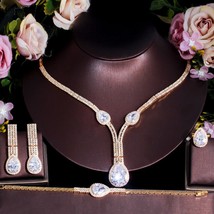 4pcs Shiny Big Water Drop Cubic Zircon Luxury Nigerian Dubai Gold Jewelry Set fo - £55.02 GBP