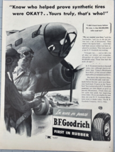 1944 BF Goodrich WWII Vintage Print Ad First In Rubber Aviation War Effort Tires - £7.75 GBP