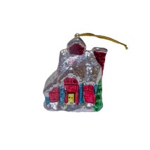 VTG Ceramic Christmas Tree Village House Metallic Glaze Side Chimney Ornament - £8.90 GBP