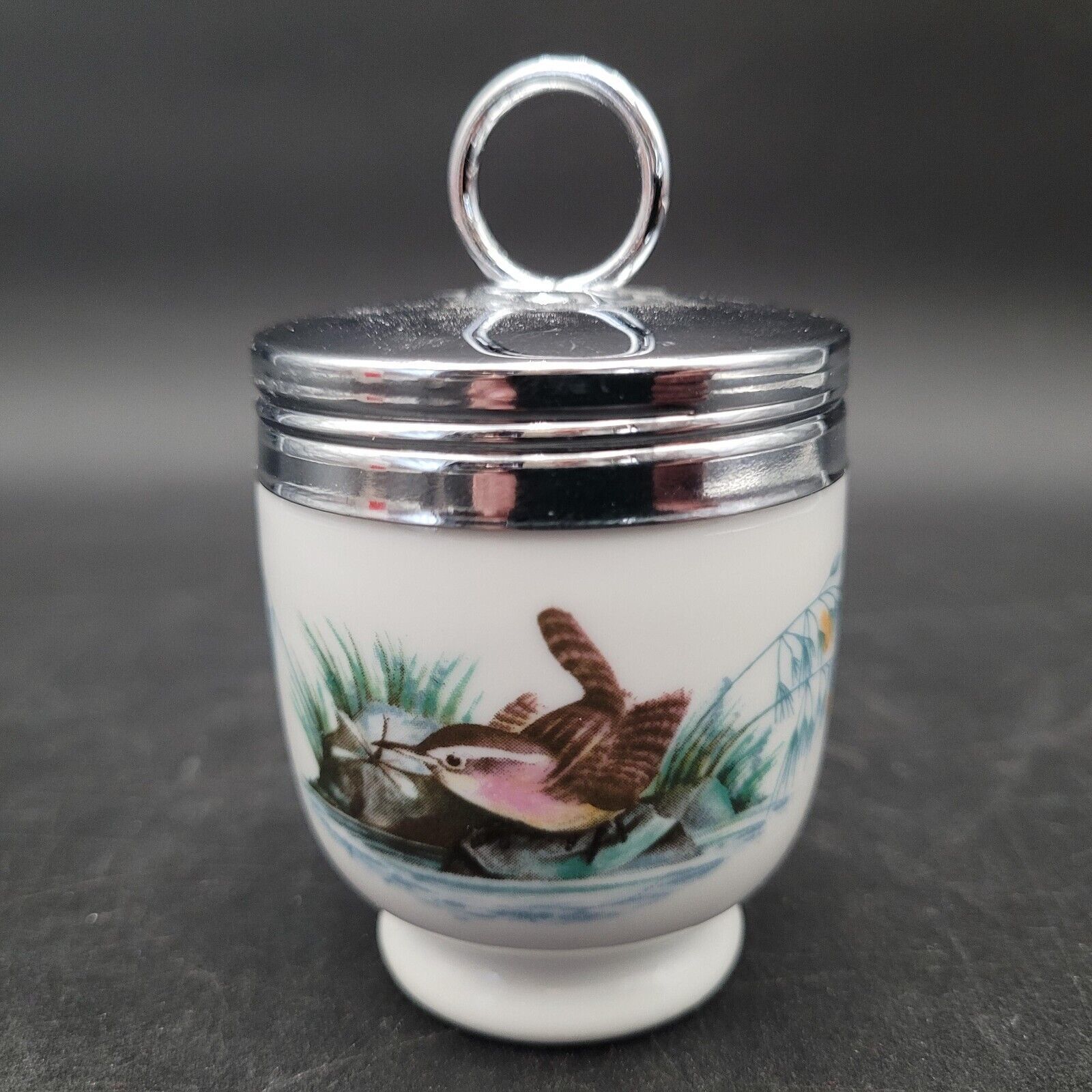 Vintage Royal Worcester Egg Coddler White Porcelain Birds Pine Trees Flo... - $12.22