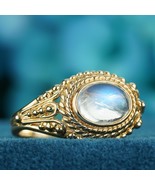 Moonstone and Diamond Vintage Style Filigree Ring in Solid 9K Yellow Gold - £627.64 GBP