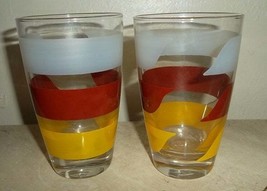 Vintage (2) 1970&#39;s Retro Multi-color Stripe Designed Pressed Glass Tumblers - £23.42 GBP