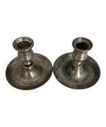 Vintage MCM Made in England Solid Brass Candle Holders Silver Tone Pair ... - $36.00