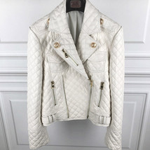 Woman white leather jacket lambskin designer ladies white leather jacket... - $178.19
