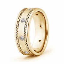 ANGARA Rope Edged Men&#39;s Diamond Wedding Band in 14K Gold (IJI1I2, 0.28 Ctw) - £1,138.64 GBP