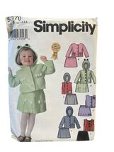 Simplicity 5370 Toddlers' Jacket Vest Skirt Sizes 1/2 1 2 3 4 Frog Hood ... - $7.67
