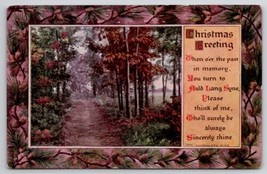 Christmas Greetings Rustic Forest Scene Pinecone Border Postcard T28 - £6.35 GBP