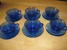 Hazel Atlas Vintage &quot;Moderntone&quot; Cobalt Blue 5 CUPS/6 SAUCERS+1 Odd SET-MINT - £20.17 GBP