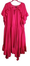 LANE BRYANT Plus 24P Dress Fuchsia Pink Midi Asymmetrical Hem Ruffle Sle... - $29.95