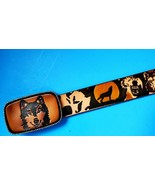 WOLF SCENE Genuine Leather Belt &amp; Matching WOLF Epoxy Buckle A - $47.18 CAD