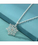 Sexy Women Christmas Crystal Silver Plated Snowflake Pendant Necklace Ch... - $266.17 MXN