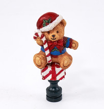 Polystone Christmas Lamp Top Ornament Bear Santa Hat Candy Cane Gift Hol... - $7.99