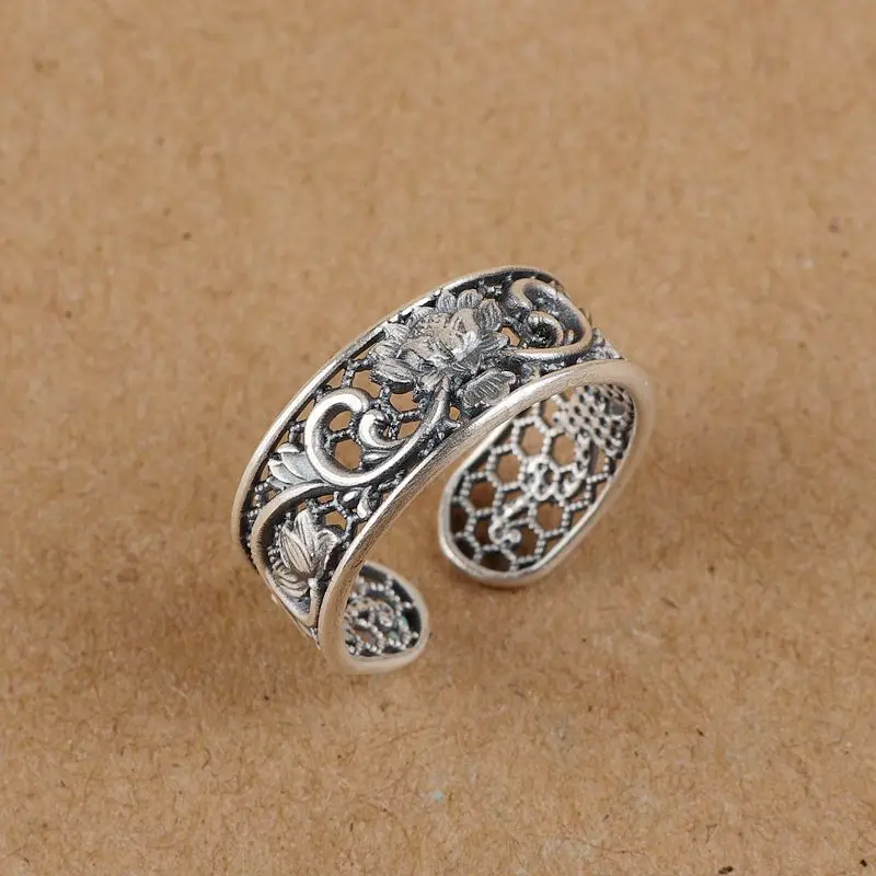 Real 925  SIlver Rings Jewelry Lotus Phoenix  Design Vintage Simple Beautiful An - $36.88