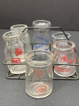 Vintage Mini Glass Milk Bottles Set of 6 w/ Wire Carry Rack – Farmhouse ... - $37.05