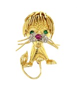 18k Yellow Gold Vintage Lion Brooch with Emerald, Ruby, and Diamond - $76,642.47 MXN