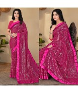 Elegant Pink Sequins Embroidered Georgette Saree - Partywear Indian Sari - £39.86 GBP