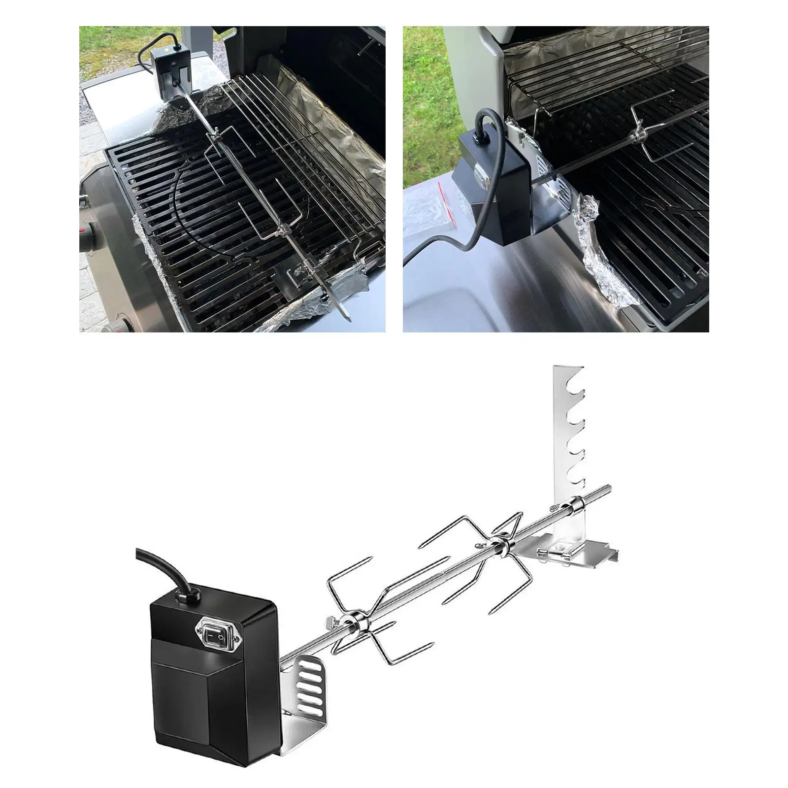 Automatic Grill Rotisserie Kit Barbecue Tool BBQ Bracket Roaster Spit Rod Meat - £50.75 GBP