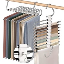 Upgrade 9 Layers Pants Hangers Space Saving, 2 Pack Non Slip Stainless Steel Mul - £30.36 GBP