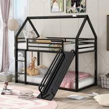 Twin Over Twin House Bunk Bed With Ladder And Slide - Black - £255.26 GBP