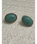 VTG Sterling Silver - MEXICO Turquoise Oval Round Post Earrings - £31.14 GBP