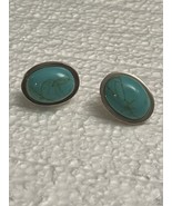 VTG Sterling Silver - MEXICO Turquoise Oval Round Post Earrings - $746.19 MXN
