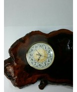 Vtg Rustic Large 34&quot;×19&quot; Handmade Slab Bark edge WOOD Working Clock  - $77.62