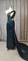 Tulle Perspective One Shoulder Straight  Dress Side Seam High Slit Green... - $108.00