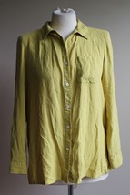 J. Jill SP Chartreuse Yellow 100% Silk Button-Front Roll Tab Top - £16.73 GBP