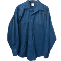 Wrangler Western Shirt Mens Large Blue Embroidered Pearl Snap - $35.77