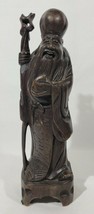 12&quot; Antique Chinese Carved Wood Shou Hsing God of Longevity Sculpture Statue - £212.38 GBP