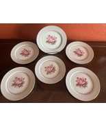 Vintage Noritake Japan Rosemont Set Of 6 salad plates Gray White Pink Rose - $27.72 CAD