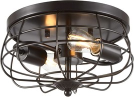 Vonluce 2-Light Industrial Flush Mount Ceiling Light Fixture In Dark Bronze - $51.92